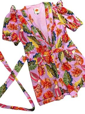 FARM Rio Pink Tropical Wrap Tunic with Self-Tie Waist